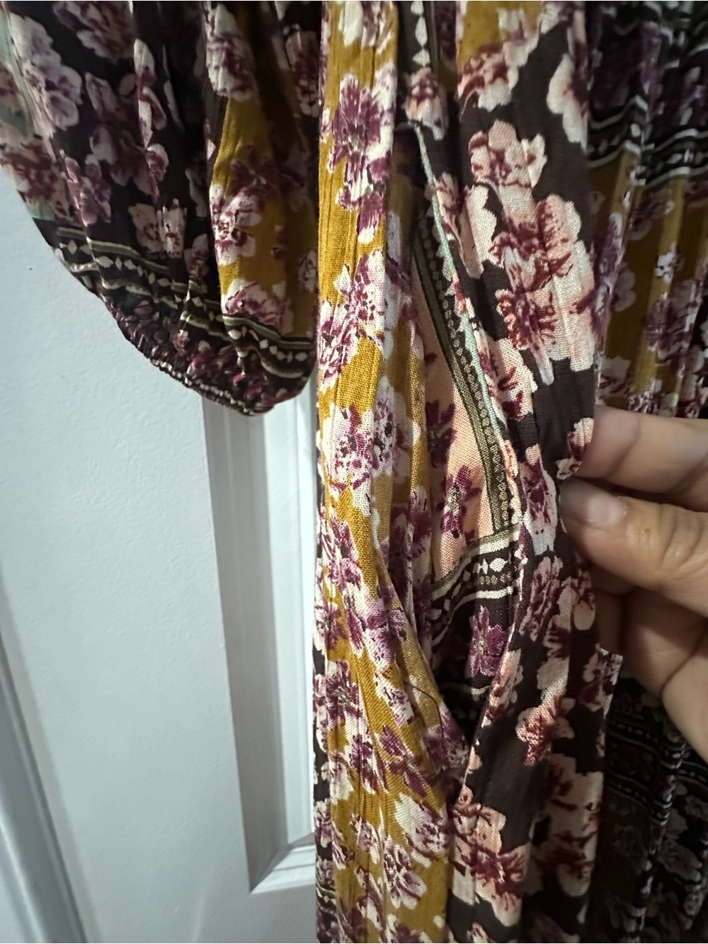 Angie Boho Floral Patchwork Maxi Dress in Brown and Gold - Picture 4 of 6
